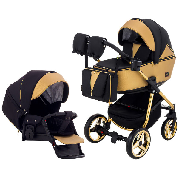 

Коляска 2 в 1 Adamex Sierra Polar (Gold) SR403 черный - золотой кожа (перфорация)
