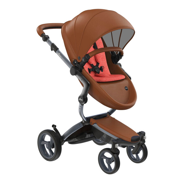 

Коляска Mima Xari Camel, шасси Graphite grey, матрасики Coral red (222)
