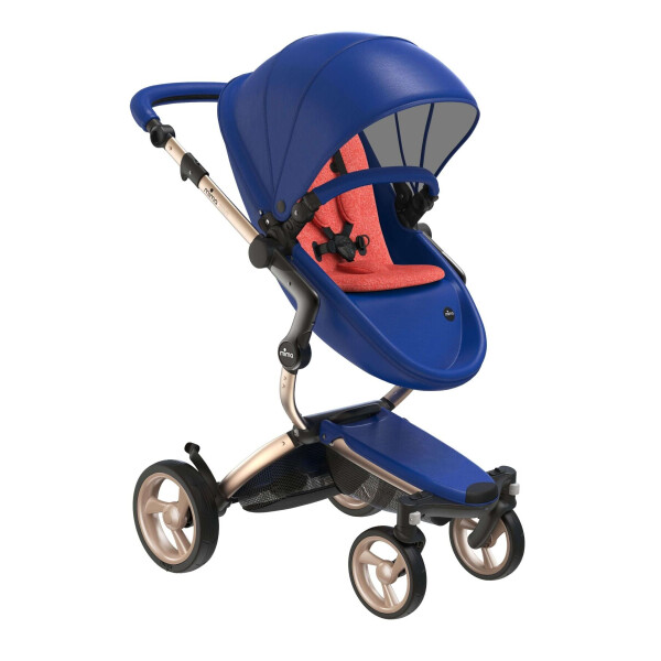 

Коляска Mima Xari Royal blue, шасси Champagne, матрасики Coral red (262)