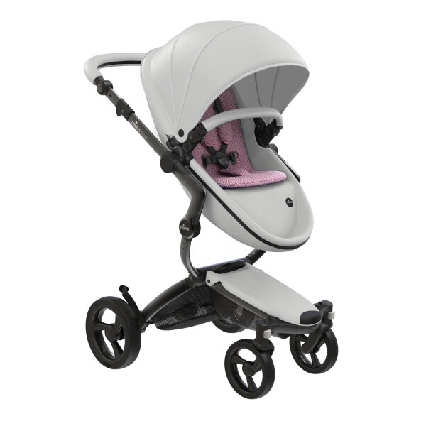 

Коляска Mima Xari Snow white, шасси Black, матрасики Pixel pink (47)