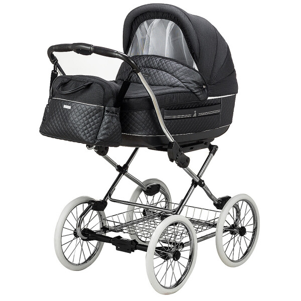 

Коляска 2 в 1 классическая Roan Marita Prestige (14" белые колеса, хром рама) P231 графит - графитовая (кожа) перламутр