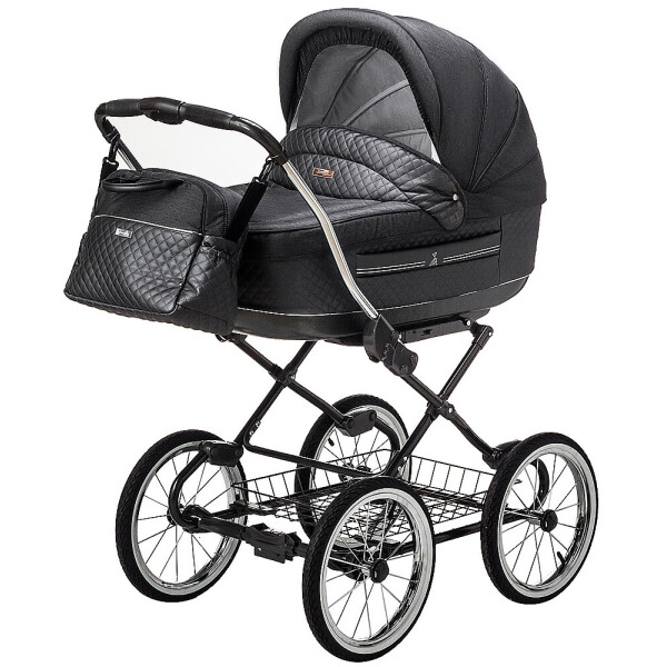 

Коляска 2 в 1 классическая Roan Marita Prestige (14" черные колеса, черная рама) P231 графит - графитовая (кожа) перламутр