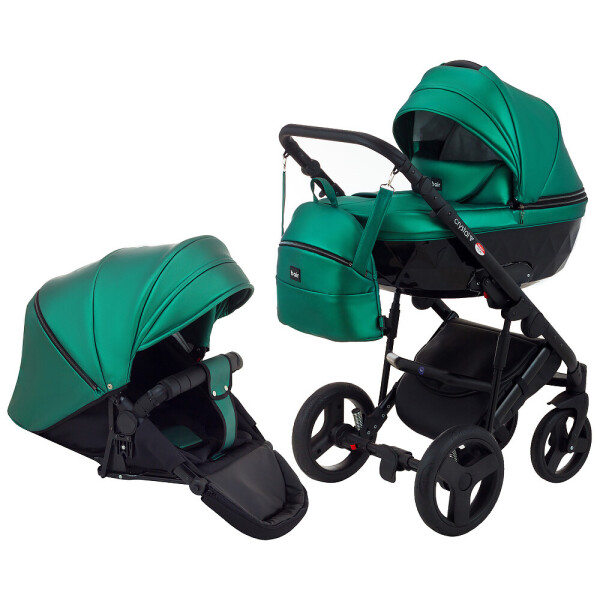 

Коляска 2 в 1 Bair Crystal 100% кожа BC-35 зелёный перламутр - черный