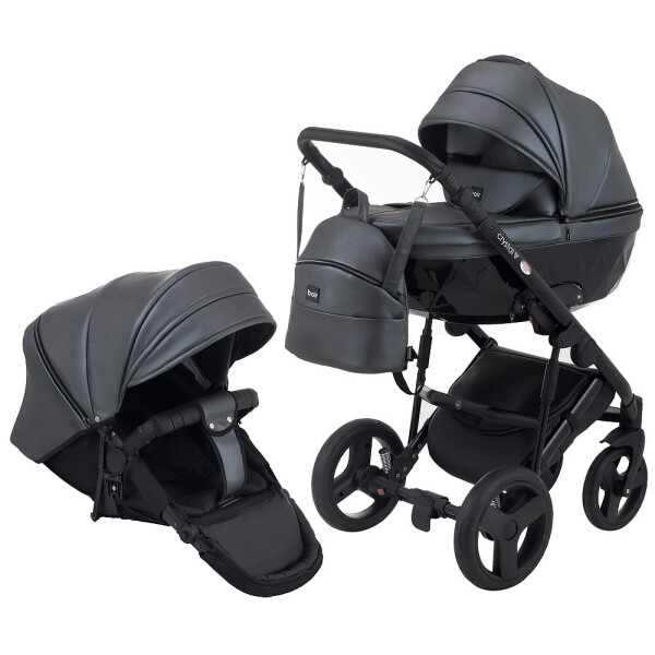 

Коляска 2 в 1 Bair Crystal 100% кожа BC-33 графит перламутр - черный