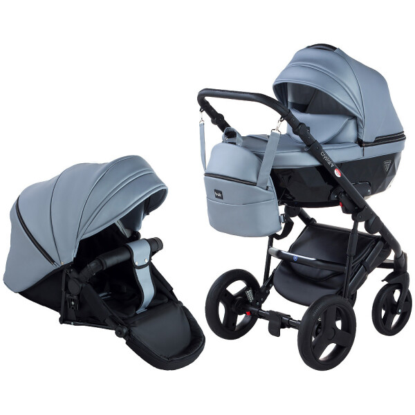 

Коляска 2 в 1 Bair Crystal 100% кожа BC-32 серый перламутр - черный