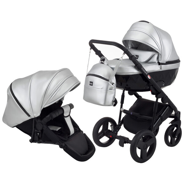 

Коляска 2 в 1 Bair Crystal 100% кожа BC-31 серебро перламутр - черный