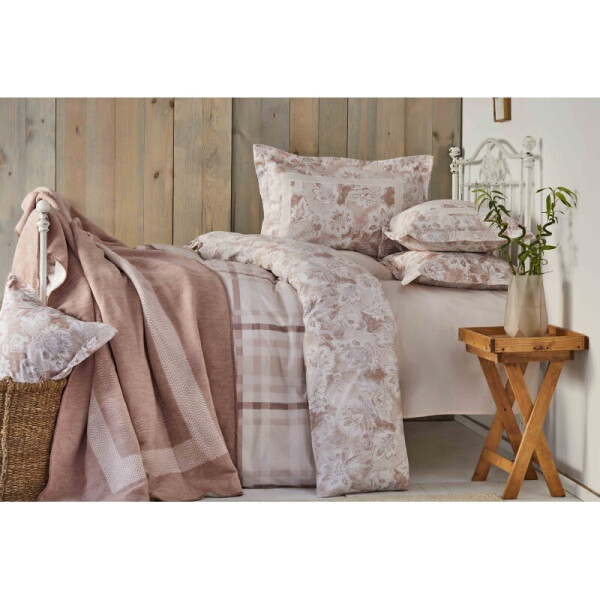 

Набор постельное белье с покрывалом Karaca Home - Plaid pudra 2019-1 пудра евро (2000022194334)
