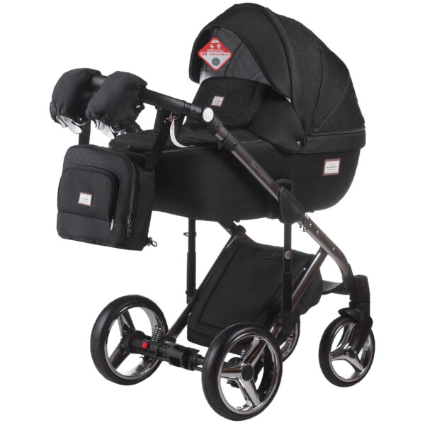 

Коляска 2 в 1 Adamex Lucianо Polar (Graphite) Y86 черный - черный в точку (хром рама)