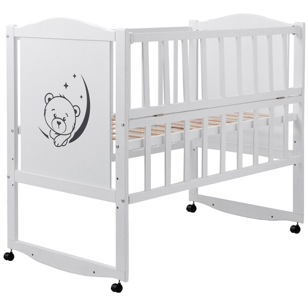 

Кровать Babyroom Тедди T-01 фигурное быльце, откидной бок, колеса белый
