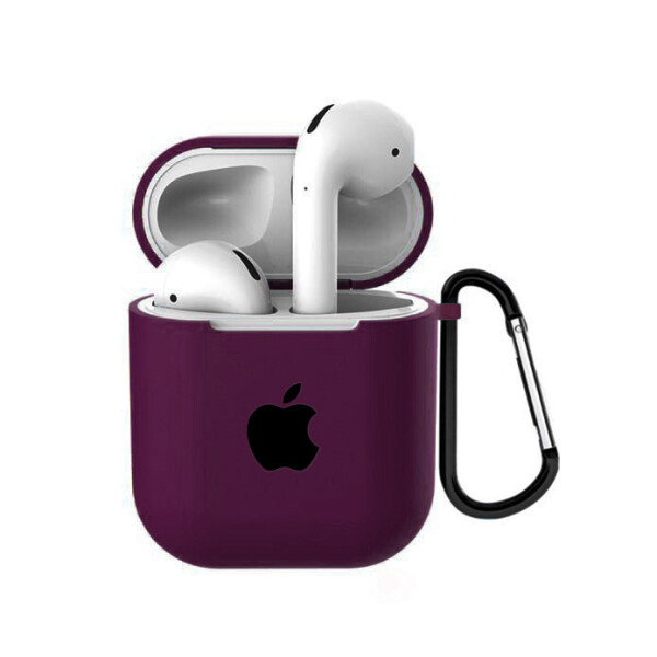 

Чехол для AirPods/AirPods 2 silicone case with Apple Marsala с черным ябл.