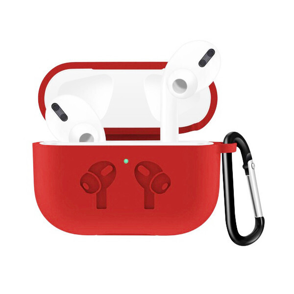 

Чехол для AirPods PRO silicone case logo с карабином red