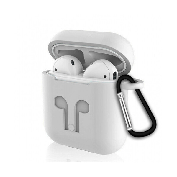 

Чехол для AirPods/AirPods 2 silicone case logo grey с карабином