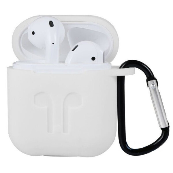 

Чехол для AirPods/AirPods 2 silicone case logo белый с карабином
