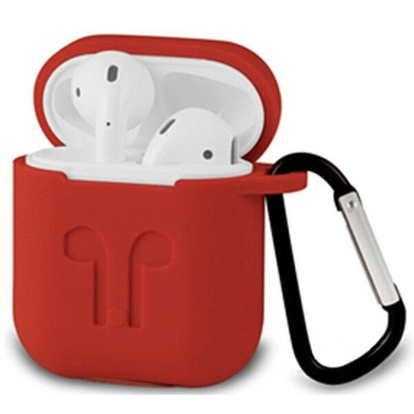 

Чехол для AirPods/AirPods 2 silicone case logo красный с карабином