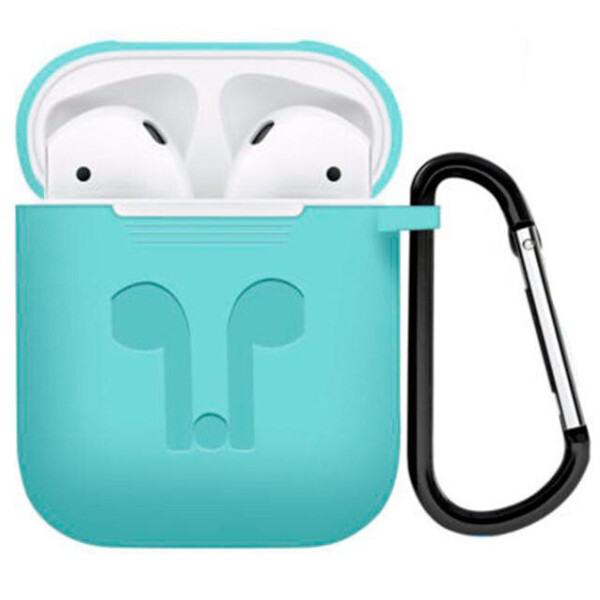 

Чехол для AirPods/AirPods 2 silicone case logo бирюзовый с карабином