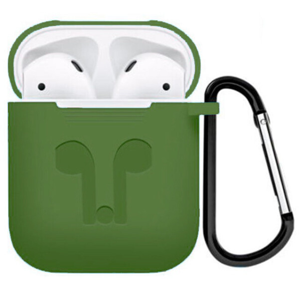 

Чехол для AirPods/AirPods 2 silicone case logo оливковый с карабином