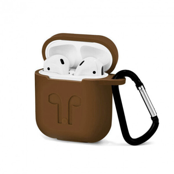 

Чехол для AirPods/AirPods 2 silicone case logo коричневый с карабином