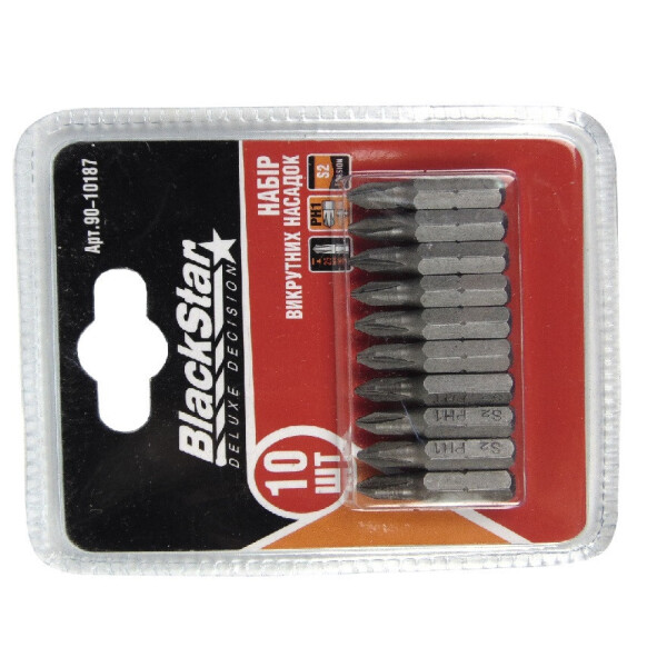 

Биты Ph1x25 мм, TORSION, S2-сталь, 10шт, BlackStar 90-10187