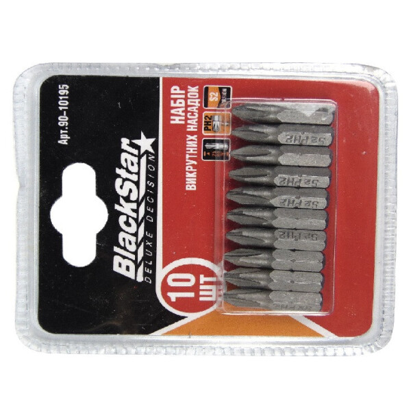 

Биты Ph2x25 мм, TORSION, S2-сталь, 10шт, BlackStar 90-10195