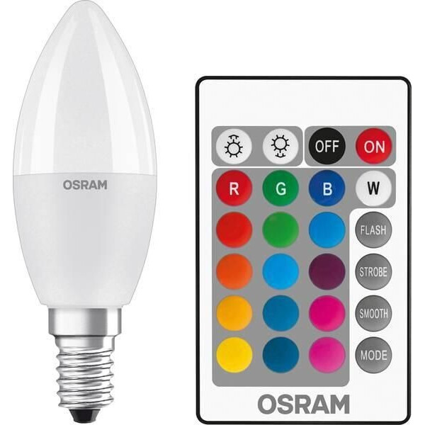 

Лампа светодиодная OSRAM LED В40 4.5W 470Lm 2700К+RGB E14 пульт ДУ (4058075144309)