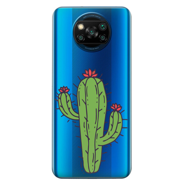 

Xiaomi Poco X3 чехол из прозрачного силикона с рисунком - Тропический кактус (KS6821)