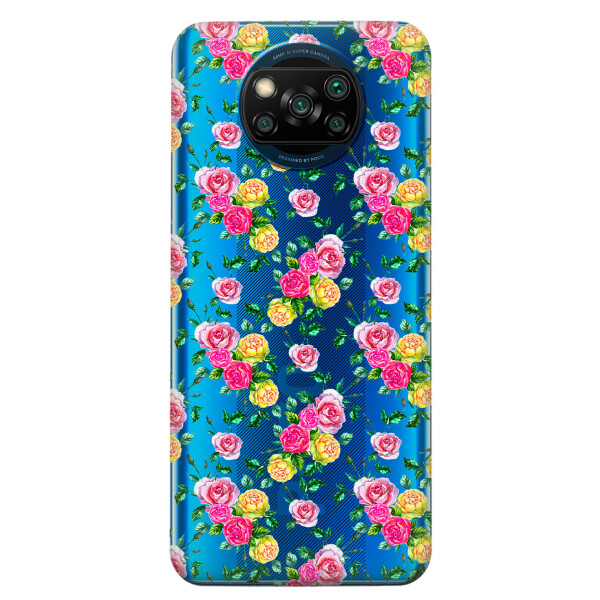 

Xiaomi Poco X3 чехол из прозрачного силикона с рисунком - Розы (KS6801)