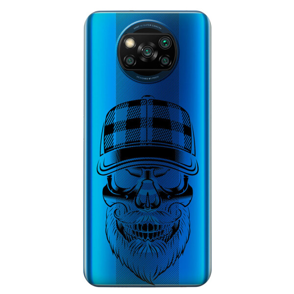 

Xiaomi Poco X3 чехол из прозрачного силикона с рисунком - Бородатый череп (KS6851)