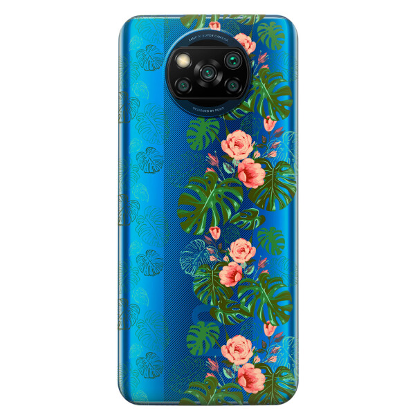 

Xiaomi Poco X3 чехол из прозрачного силикона с рисунком - Тропические листья (KS6844)
