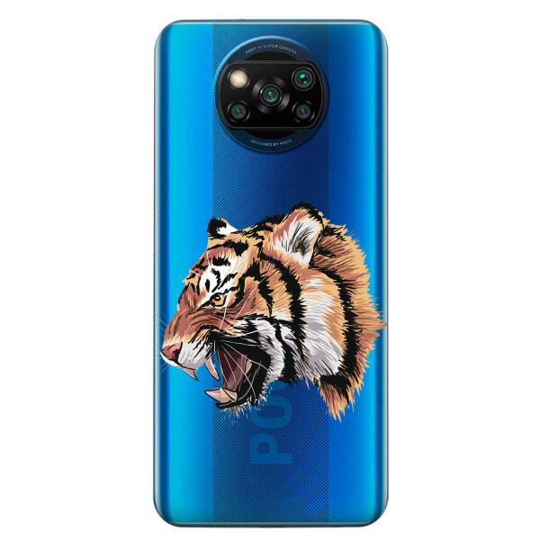 

Xiaomi Poco X3 чехол из прозрачного силикона с рисунком - Тигр (KS6863)