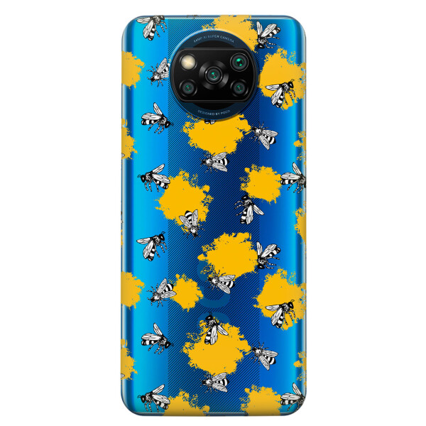 

Xiaomi Poco X3 чехол из прозрачного силикона с рисунком - Пчелы (KS6827)