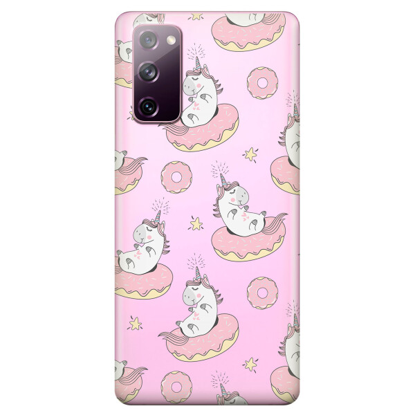

Прозрачный силиконовый чехол OKcovers для Samsung Galaxy S20 FE с рисунком - Единороги на пончиках (KS6686)