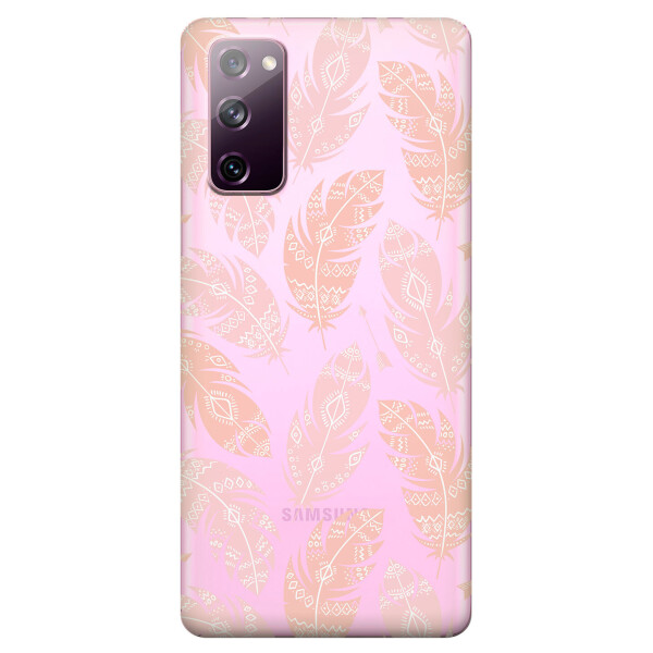 

Прозрачный силиконовый чехол OKcovers для Samsung Galaxy S20 FE с рисунком - Розовые перья (KS6652)