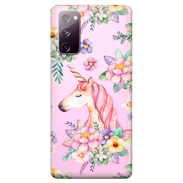 

Прозрачный силиконовый чехол OKcovers для Samsung Galaxy S20 FE с рисунком - Единорог в цветах (KS6670)