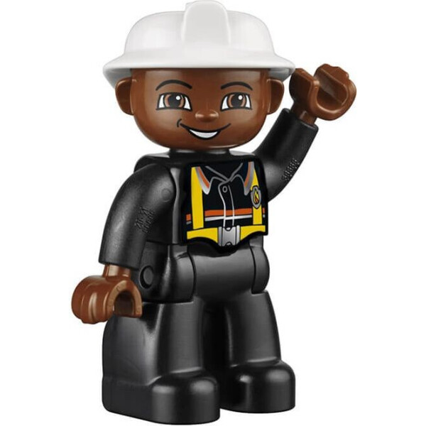 

LEGO DUPLO Duplo Figure Lego Ville, Male Fireman, Black Legs, Brown Hands, White Helmet, Brown Face (47394pb076)