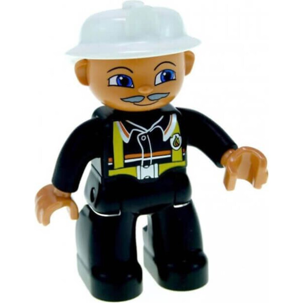 

LEGO DUPLO Duplo Figure Lego Ville, Male Fireman, Black Legs, Nougat Hands, White Helmet, Light Gray Moustache (47394pb061)