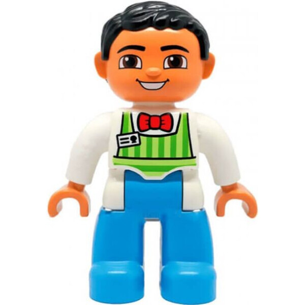 

LEGO DUPLO Duplo Figure Lego Ville, Male, Medium Blue Legs, Lime Striped Apron, Red Bow Tie, Black Hair (47394pb182)