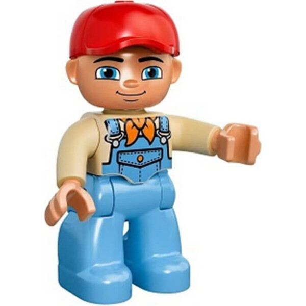 

LEGO DUPLO Duplo Figure Lego Ville, Male, Medium Blue Legs, Tan Top with Medium Blue Overalls, Bandana, Red Cap (47394pb167)
