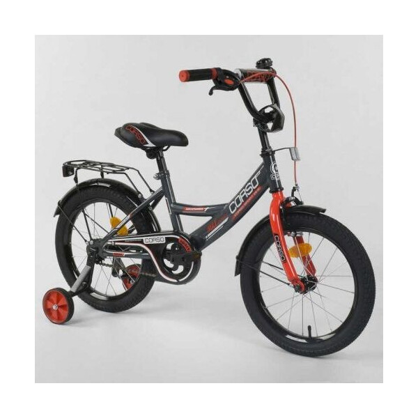 

Велосипед 16" дюймов 2-х колёсный "CORSO" CL-16 P 4405 (1)ЧЕРНО-КРАСНЫЙ, ручной тормоз, звоночек, доп. колеса,СОБРАННЫЙ НА 75 в ко