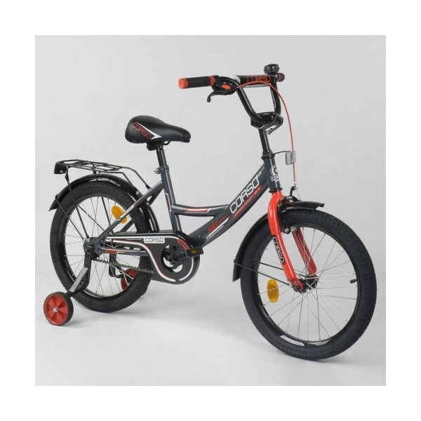 

Велосипед 18" дюймов 2-х колёсный "CORSO" CL-18 R 0059 (1) ЧЕРНО-КРАСНЫЙ,ручной тормоз, звоночек, доп. колеса,СОБРАННЫЙ НА 75 в кор