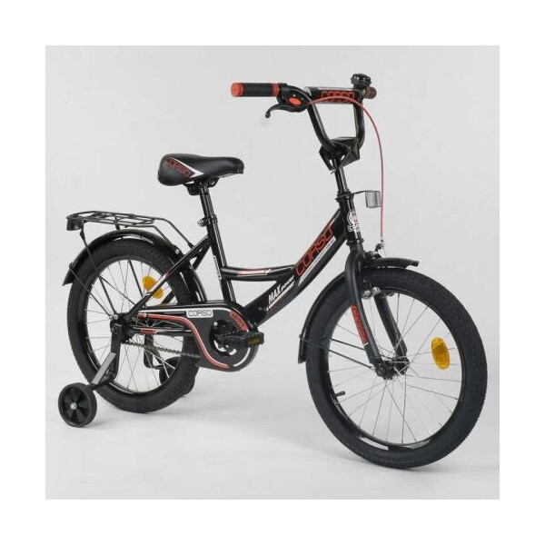 

Велосипед 18" дюймов 2-х колёсный "CORSO" CL-18 R 4003 (1) ЧЕРНЫЙ, ручной тормоз, звоночек, доп. колеса,СОБРАННЫЙ НА 75 в коробке