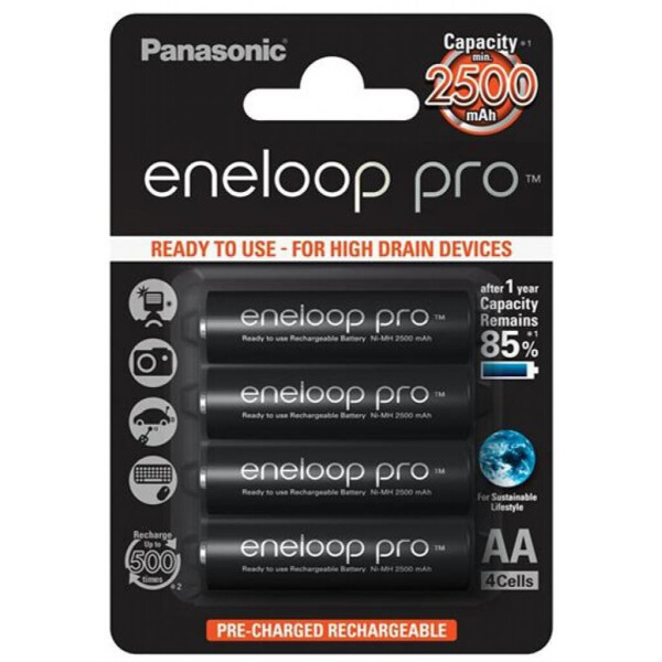 

Аккумулятор PANASONIC Eneloop Pro AA 2500mAh NI-MH * 4 (BK-3HCDE/4BE)