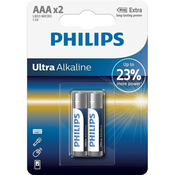 

Батарейка PHILIPS AAA LR03 Ultra Alkaline * 2 (LR03E2B/10)