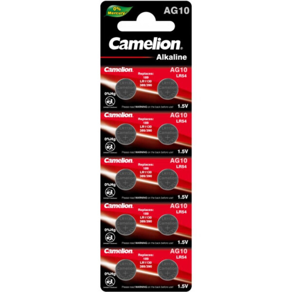 

Батарейка AG10 / LR1130 / LR54 / V10GA Alkaline * 10 Camelion (AG10-BP10)