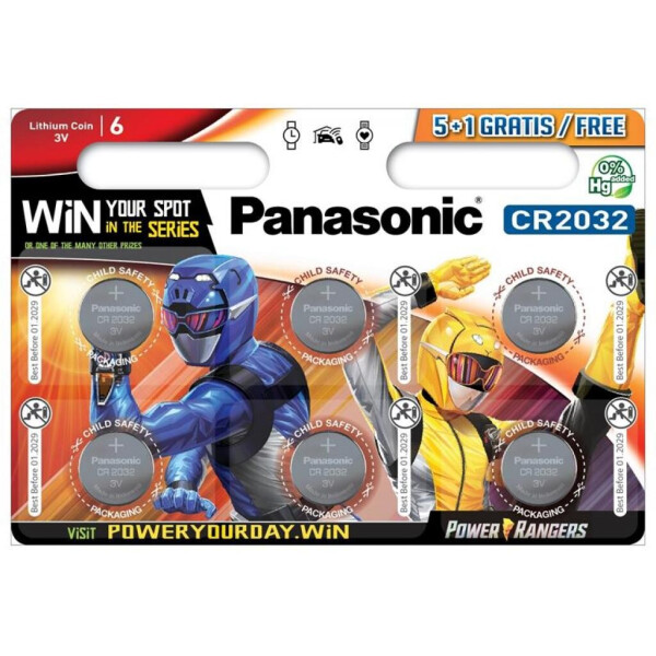 

Батарейка PANASONIC CR 2032 Lithium * 6 Power Rangers (CR-2032EL/6BPR)