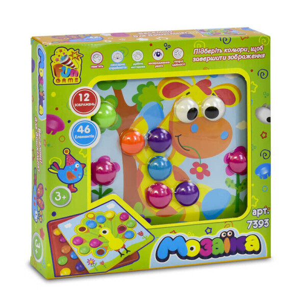 

Мозайка 7393 (12) "FUN GAME", 12 платформ с рисунками, 46 элементов, в коробке