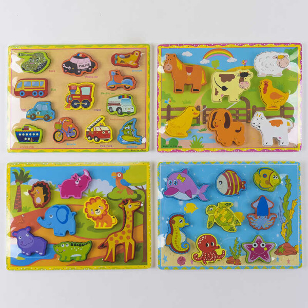 

Деревянная игра Рамка-вкладыш С 37632 (75) с объемными фигурками, 4 вида