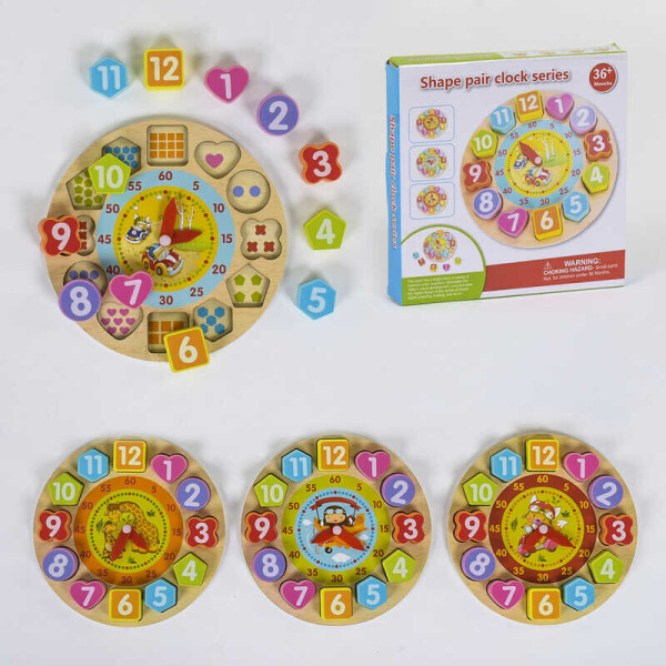 

Деревянная логическая игра Часы С 39131 (120) 4 вида, в коробке