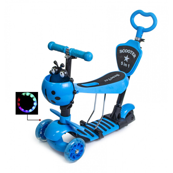 

Детский самокат Scooter 5in1 с корзинкой "Божья коровка" Синий