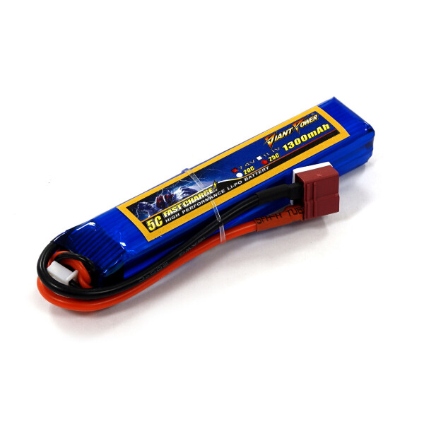 

Аккумулятор для страйкбола Giant Power (Dinogy) Li-Pol 7.4V 2S 1300mAh 25C 16х20х103мм T-Plug