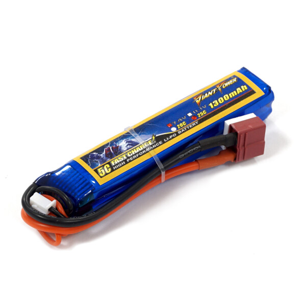 

Аккумулятор для страйкбола Giant Power (Dinogy) Li-Pol 7.4V 2S 1300mAh 25C 17х18.5х95мм T-Plug